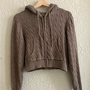 John Galt Cropped Cable Knit Zip Hoodie